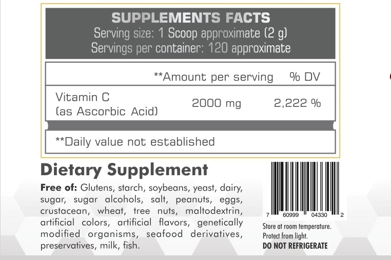 Vitamina C 2,000 Mg - 120 Servicios (8.46 Oz - 240 G)