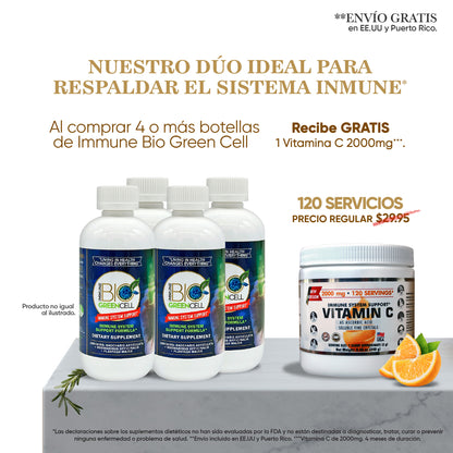 Immune Bio Green Cell - Immune System Support* - Incluye 2 Botellas - 4ml Per Serving