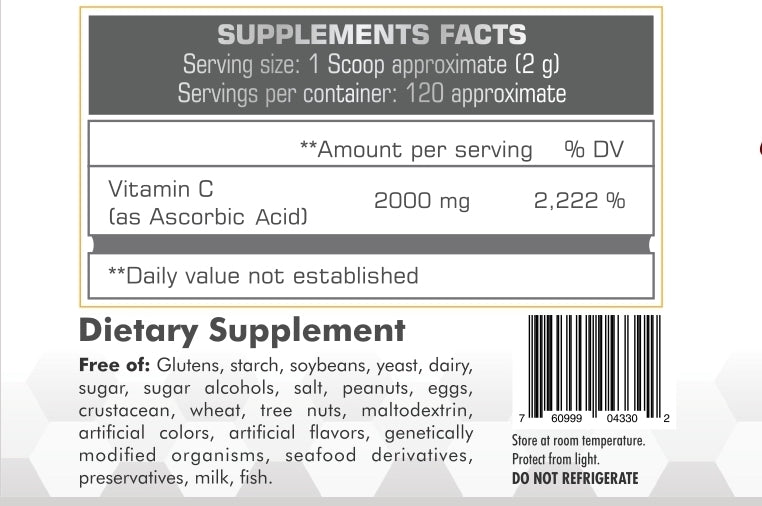 Vitamina C  2,000 Mg - 120 Servicios (8.46 Oz - 240 G)